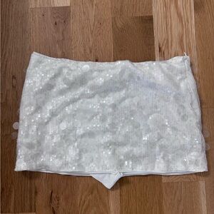 White Sequin Mini Skirt
